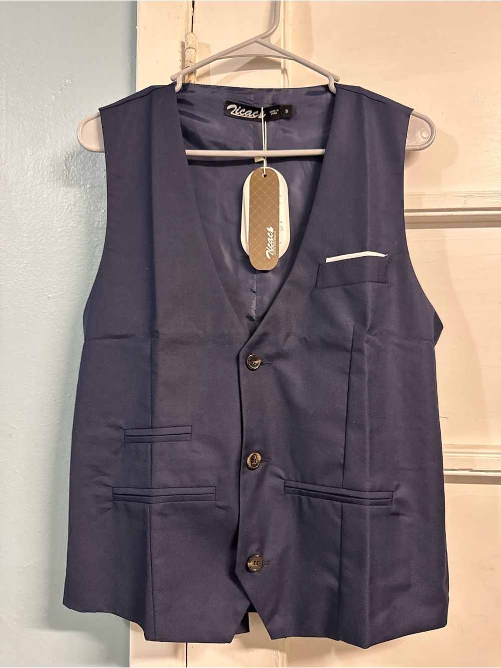 Zicac Waist Coat Mens S Navy Blue 3 Button Vest Formal Dressy Polyester Blend
